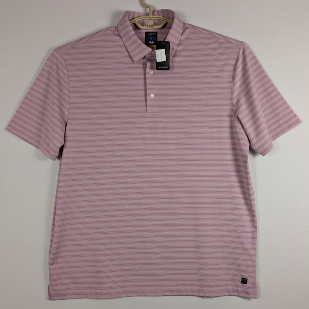 NEW‎ Greg Norman Golf Polo Mens L Mauve Plum Stripe ML75 Play Dry Stretch